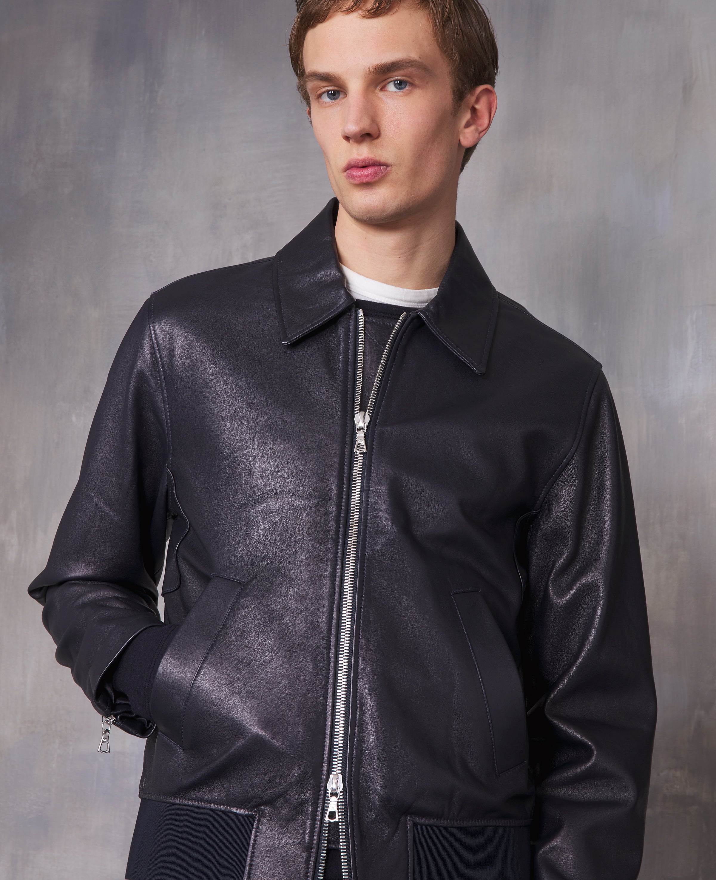 Officine generale leather on sale jacket